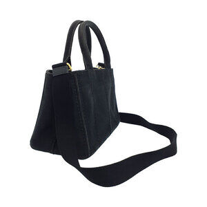 Prada Black 2way top Tote canvas handbag handles Canapa